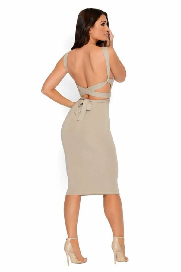 Bring It Back Double Layered Midi Dress in Stone - Image 12