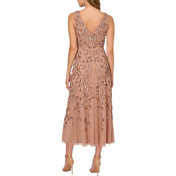 Adrianna Papell Womens   Floral Beaded Sequin Midi Dress - Image 4