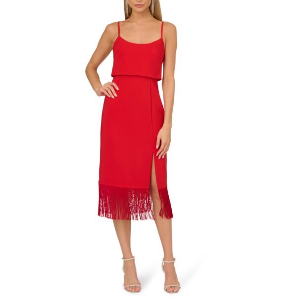 Adrianna Papell Womens Crepe Fringe Midi Dress - Image 2