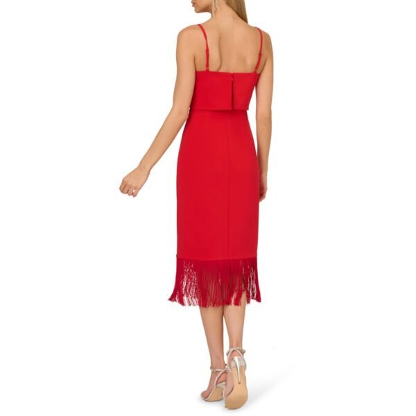 Adrianna Papell Womens Crepe Fringe Midi Dress - Image 3