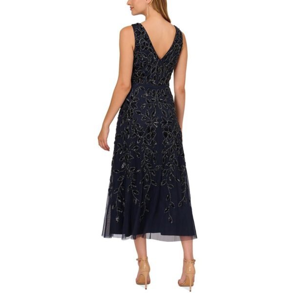 Adrianna Papell Womens   Floral Beaded Sequin Midi Dress - Image 3